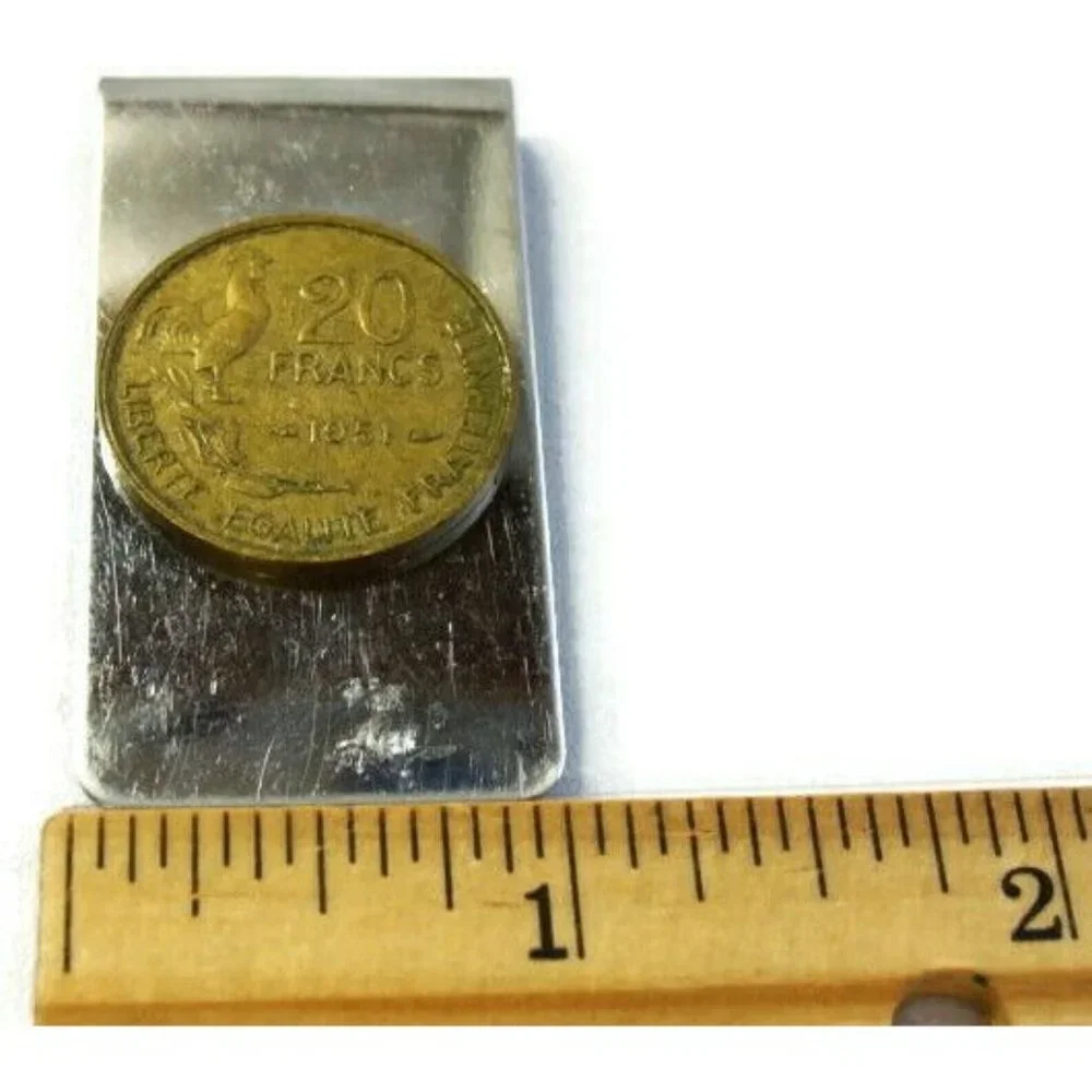 1951 20 Francs Money Clip Stainless Steel Cash ID Holder Silver